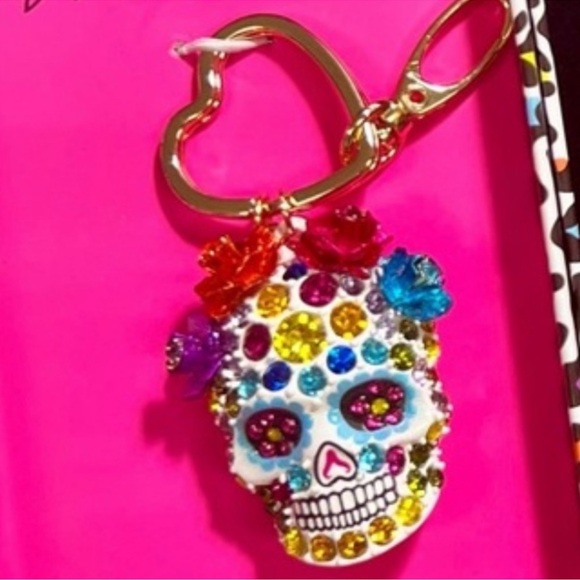 Betsey Johnson Jeweled DOTD Sugar Skull Bag Charm - Picture 3 of 4